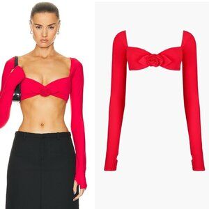 Sandy Liang Darren Applique Crop Top in Red Large NWT